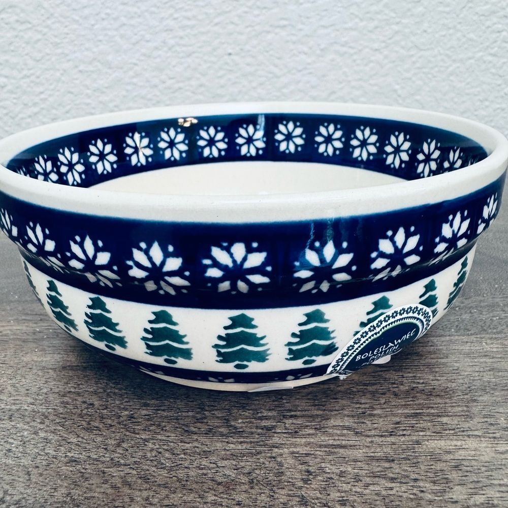 Boleslawiec Polish Pottery Snowflake Christmas Tree Holiday Soup Bowl Dish
